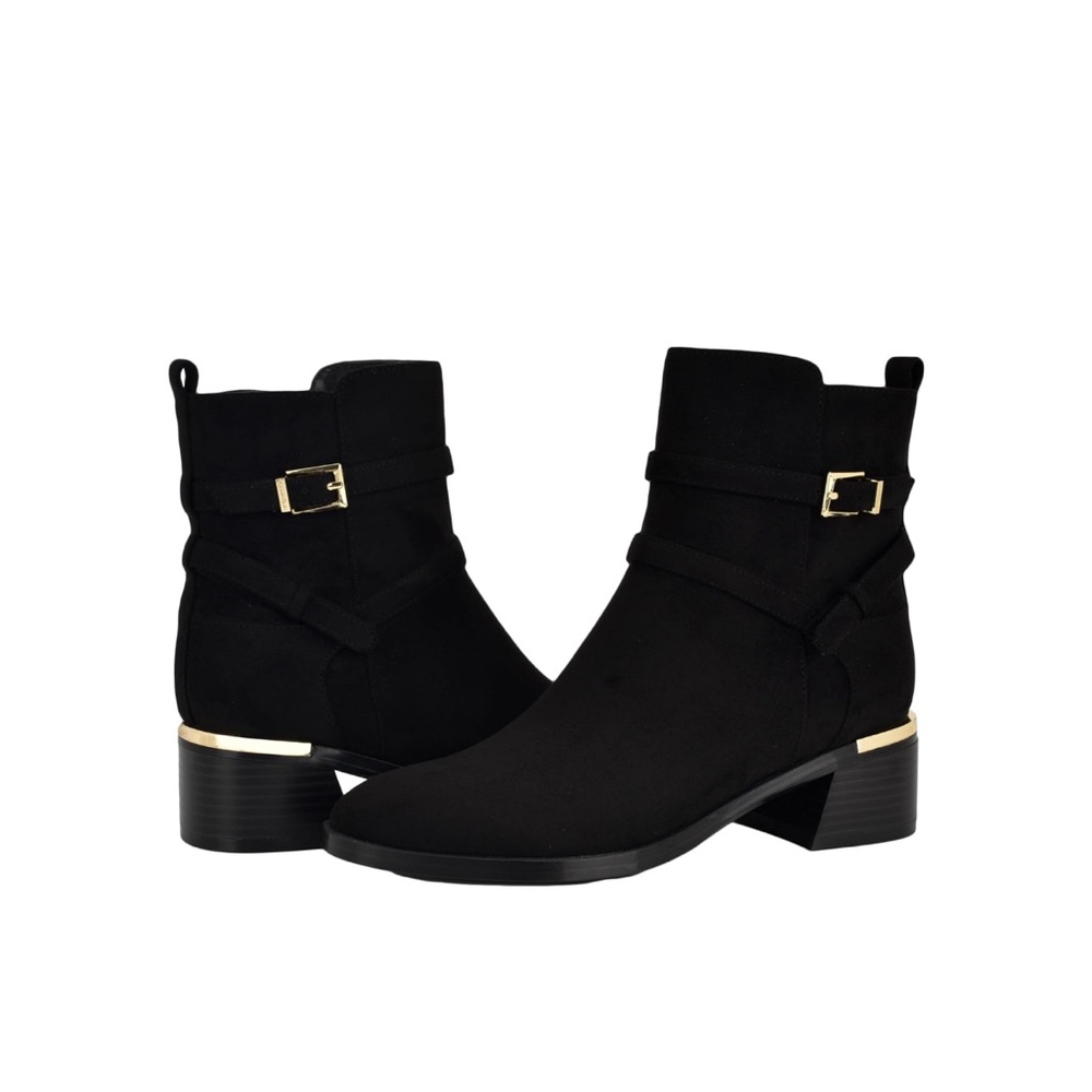 Calvin Klein Women's Faux Suede Jasen2 Buckle Strap Booties Shoes Black Size 9.5